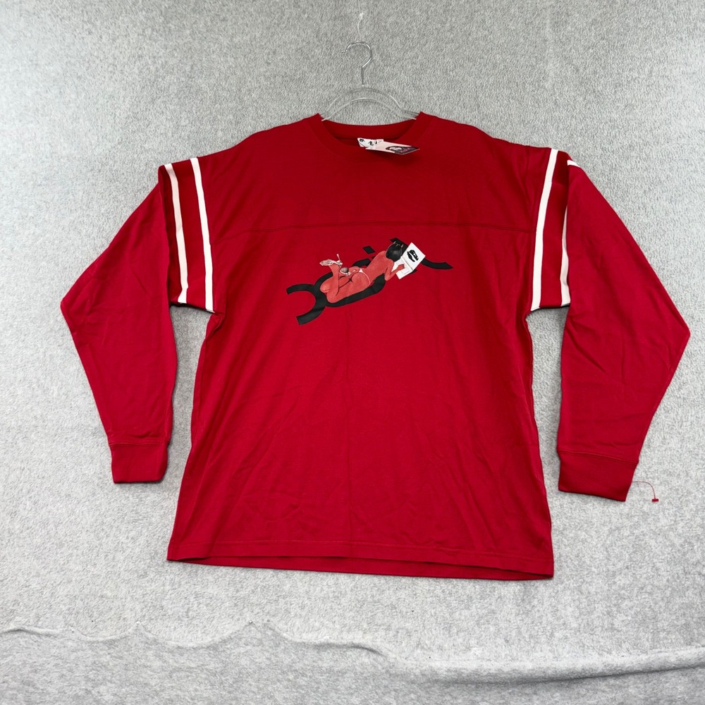 X-girl Long Sleeve Shirt Womens Large Red Graphic Varsity Stripe New With Tags